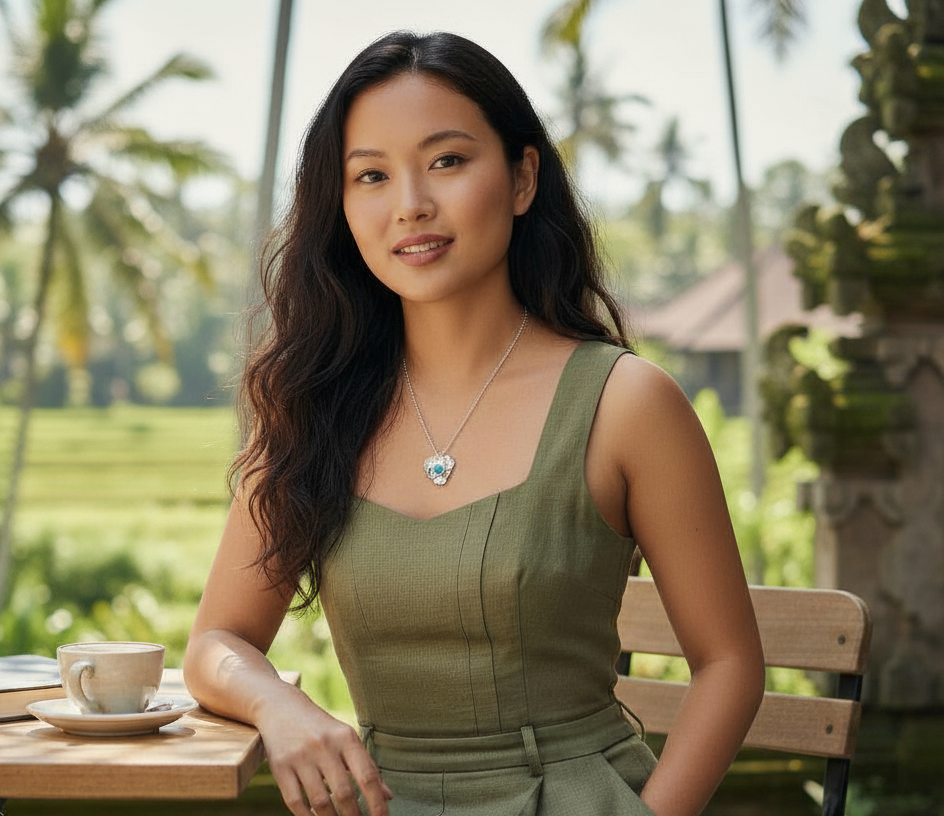 Blue Amazonite Flower Pendant Sterling Silver Necklace