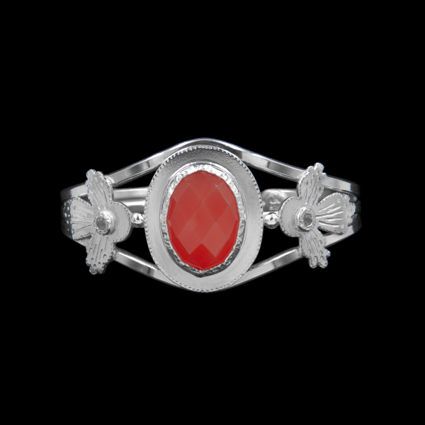 Peranakan Carnelian Yellow Sapphire Silver Cuff